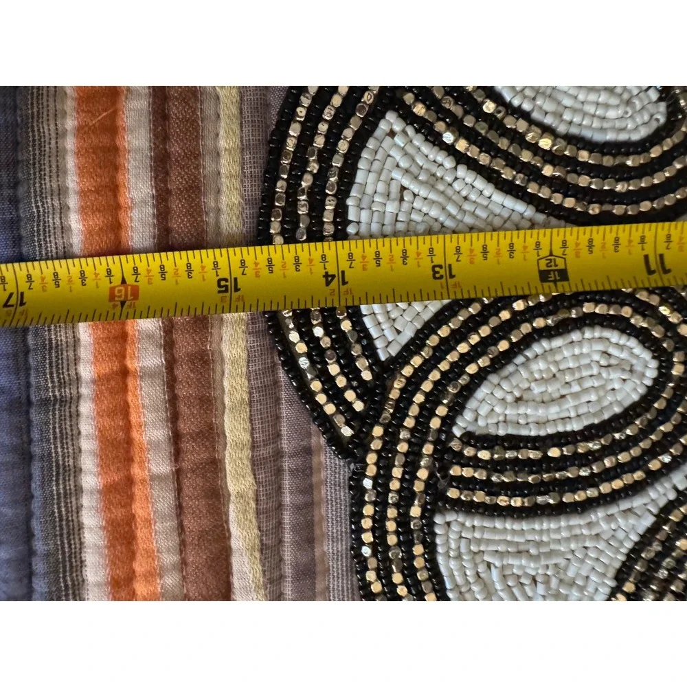 MacKenzie-Childs Beaded Placemats Set of 6 Black White Gold Round 15